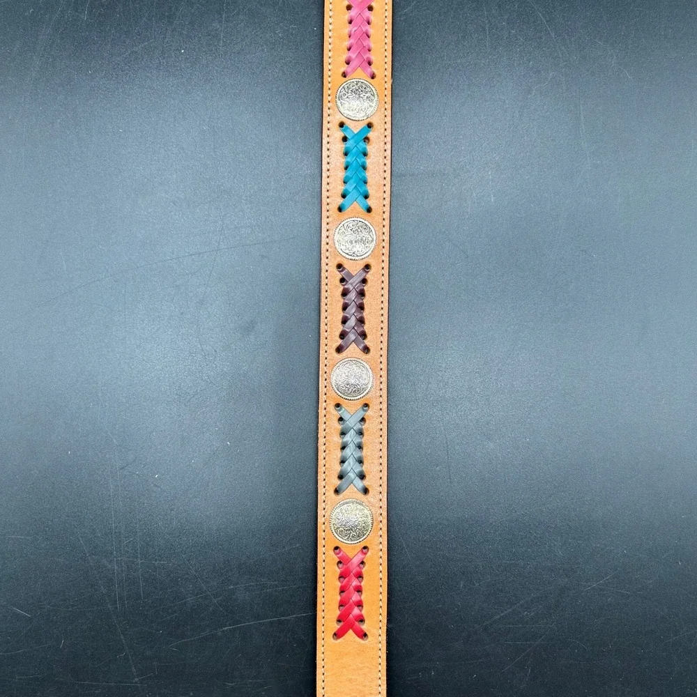 Tex Tan Cowhide Leather Native Southwestern Colorful Woven‎ Belt Size 24 USA